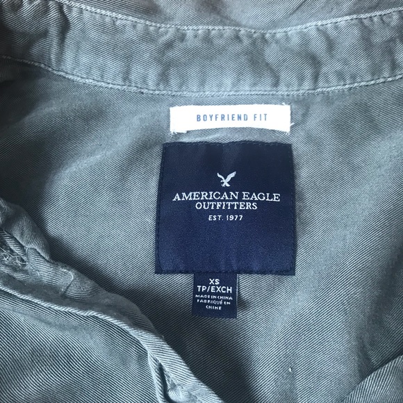 Army Green American Eagle Boyfriend Fit Button Up - Picture 3 of 3